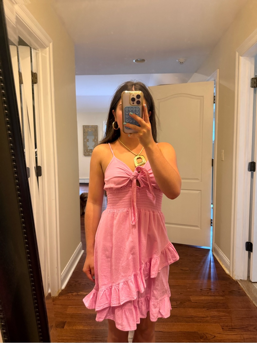 Pink Tie-Front Ruffled Sundress - Picture 1 of 2